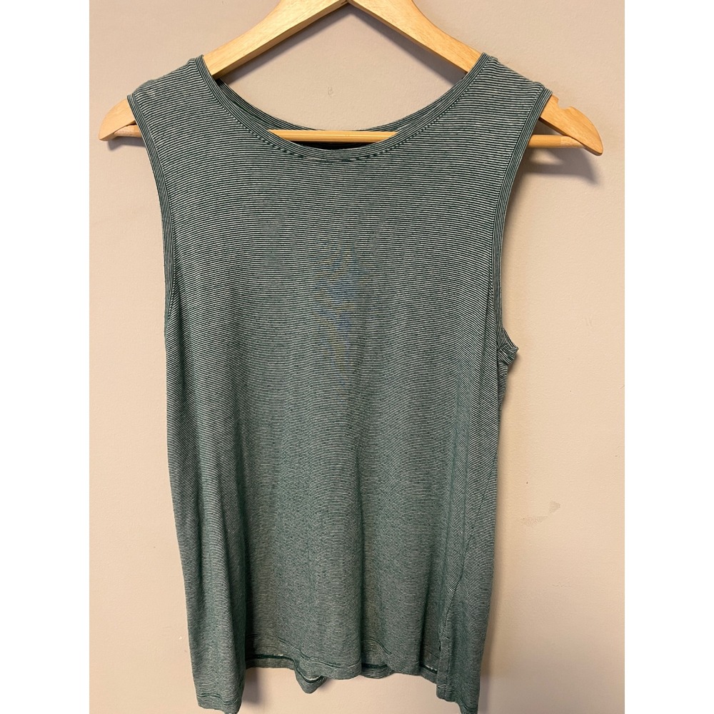 Adrienne Vittadini Tank Top Women L Green Pre-owned Striped Sleeveless Modal